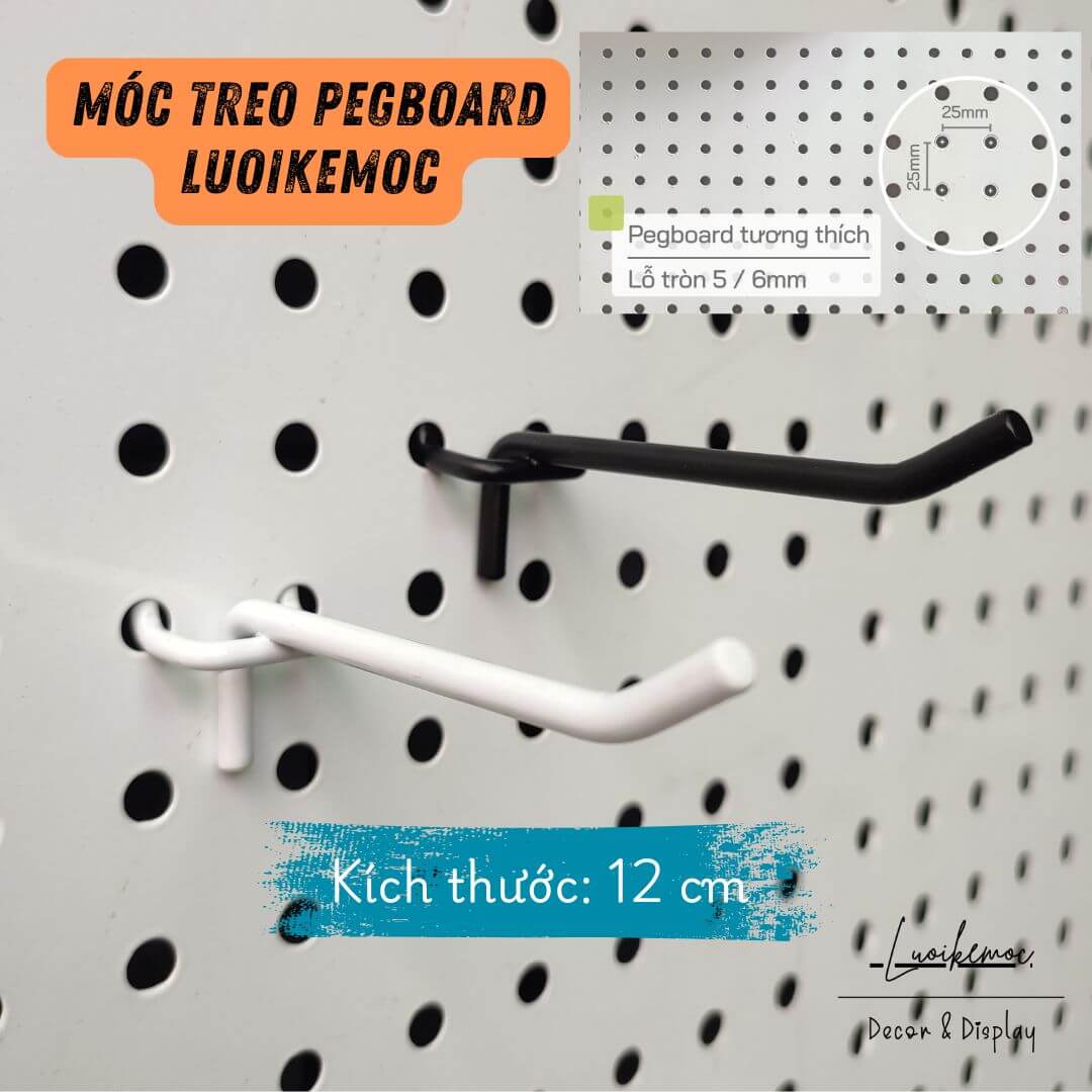 móc treo pegboard kích thước 12cm luoikemoc
