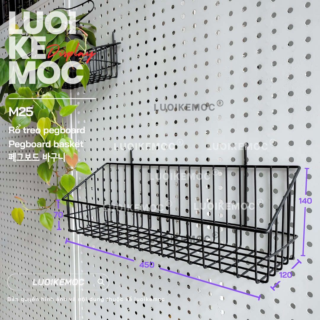 kích thước chi tiết rổ treo PEGBOARD M25