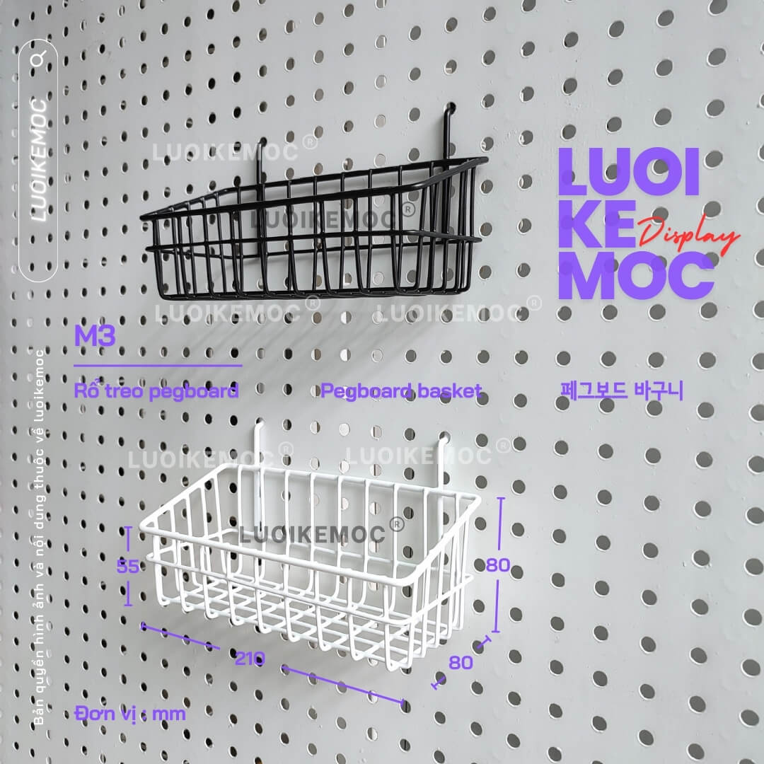 rổ treo pegboard m3 kích thước