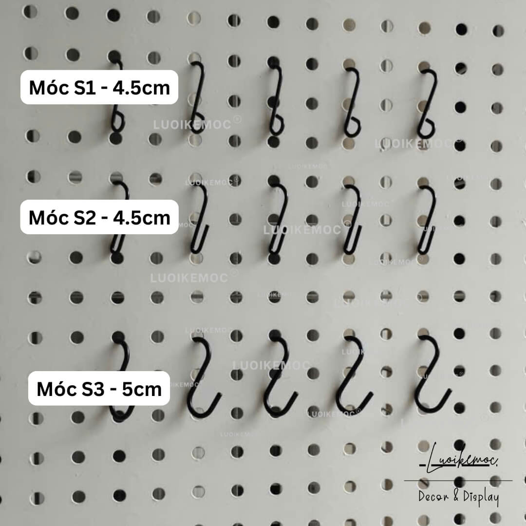 Móc chữ S đen treo pegboard