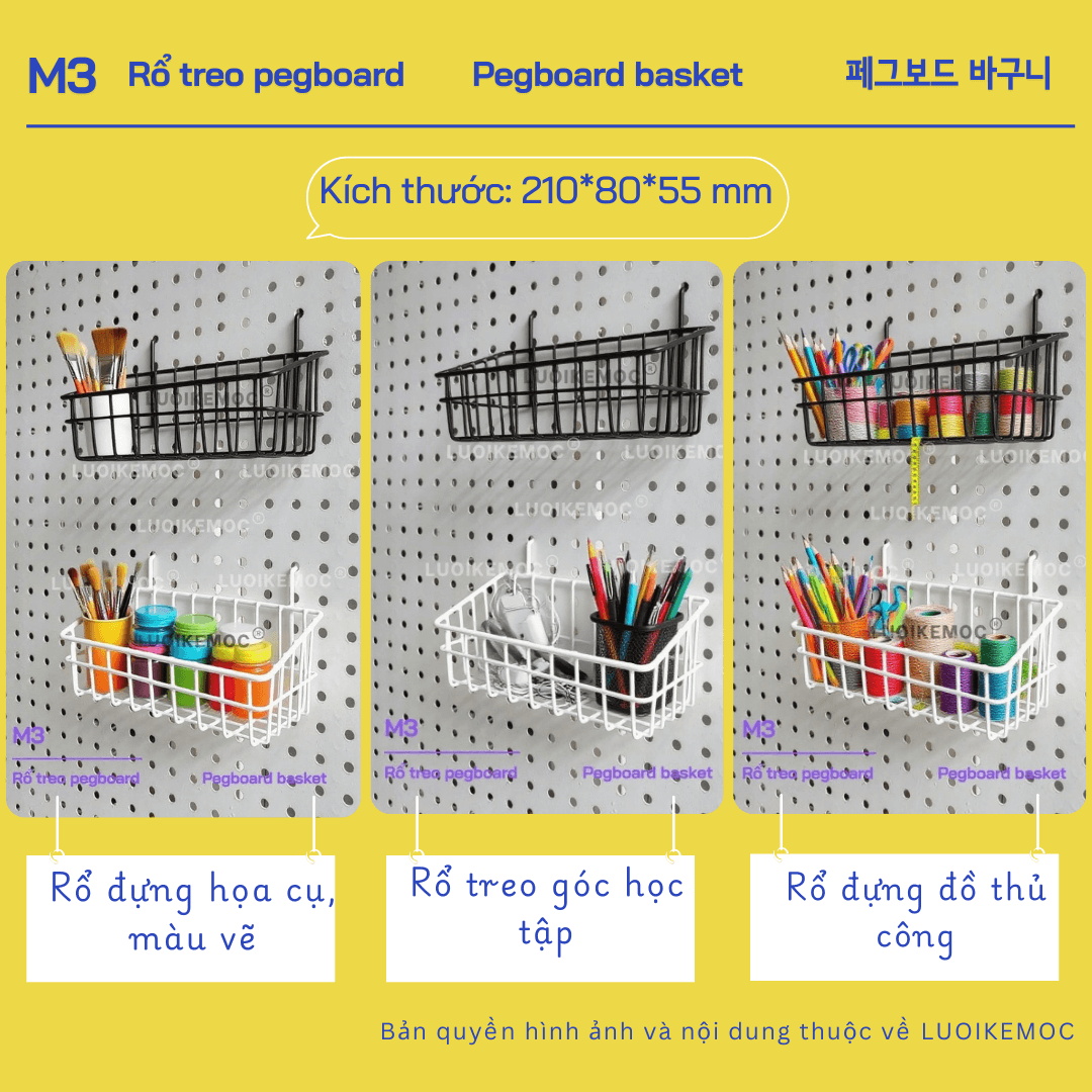 rổ treo pegboard m3 treo họa cụ, dụng cụ
