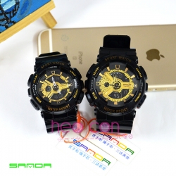 Cặp Đồng hồ Thể Thao SANDA Chính Hãng - 05 (Đen Gold)